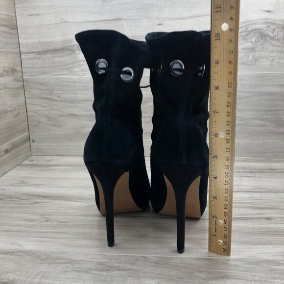 Steve Madden Booties Womens 8M Cavalier Black Suede Pull On Peep Toe Stiletto - Picture 9 of 13